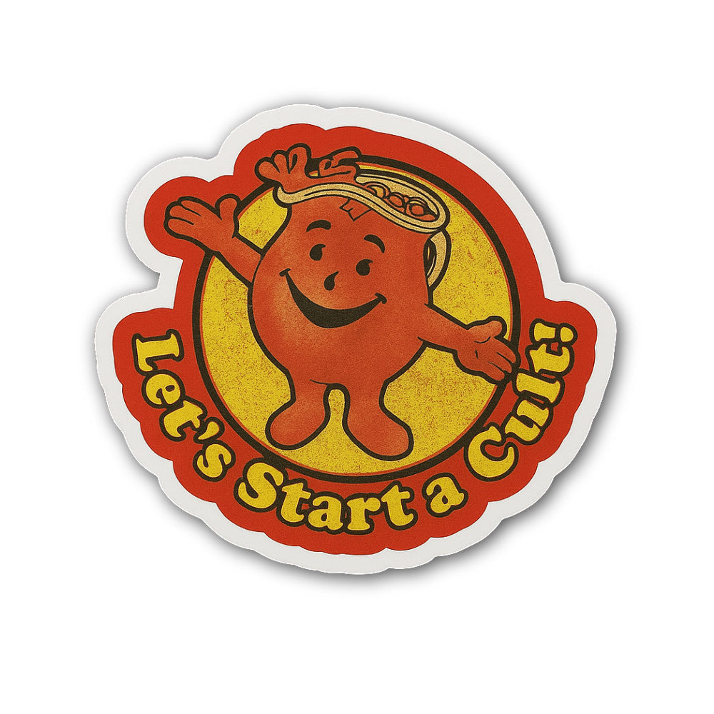 Lets Start A Cult Sticker, Waterproof Vinyl Decal Sticker Indoor Or Outdoor 2 (Pieces) 3" and 5"