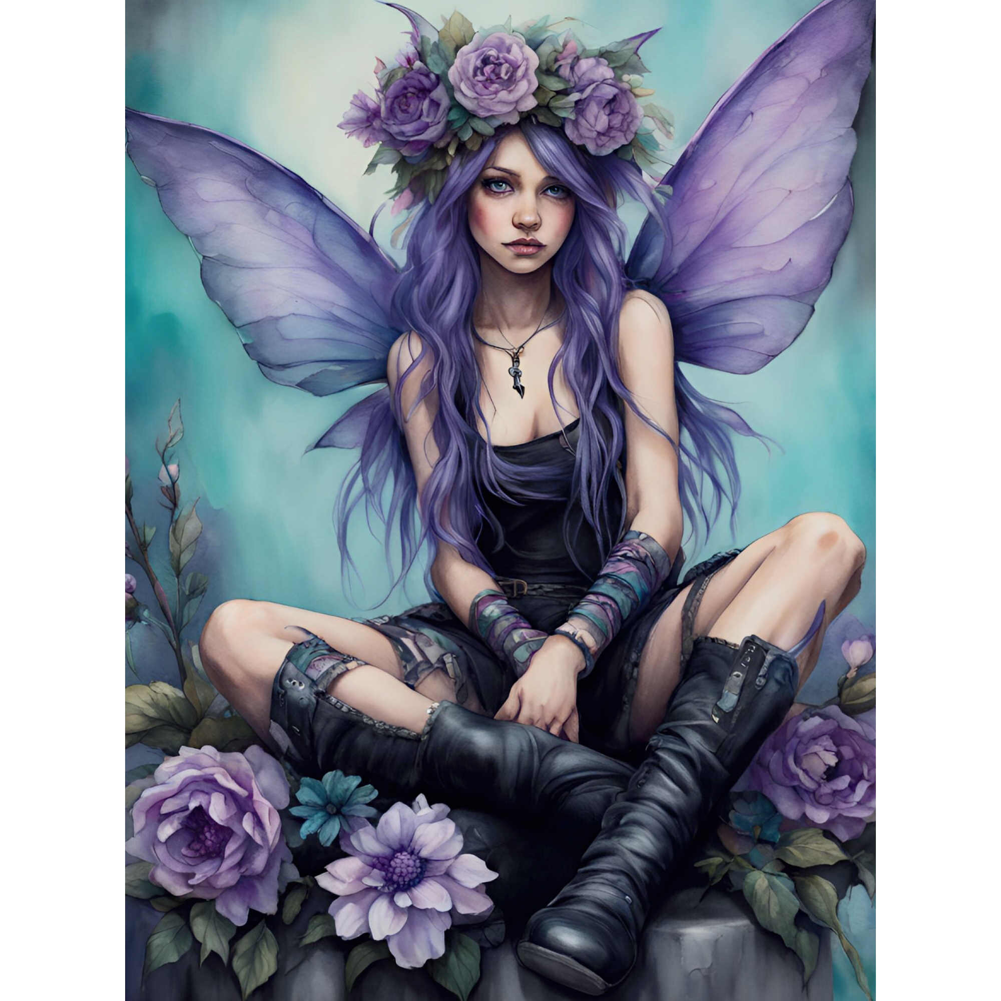 Vinyl Decal, Seated Figure in a Natural Setting with Large Ethereal Elements and Dark Attire (5" x 7