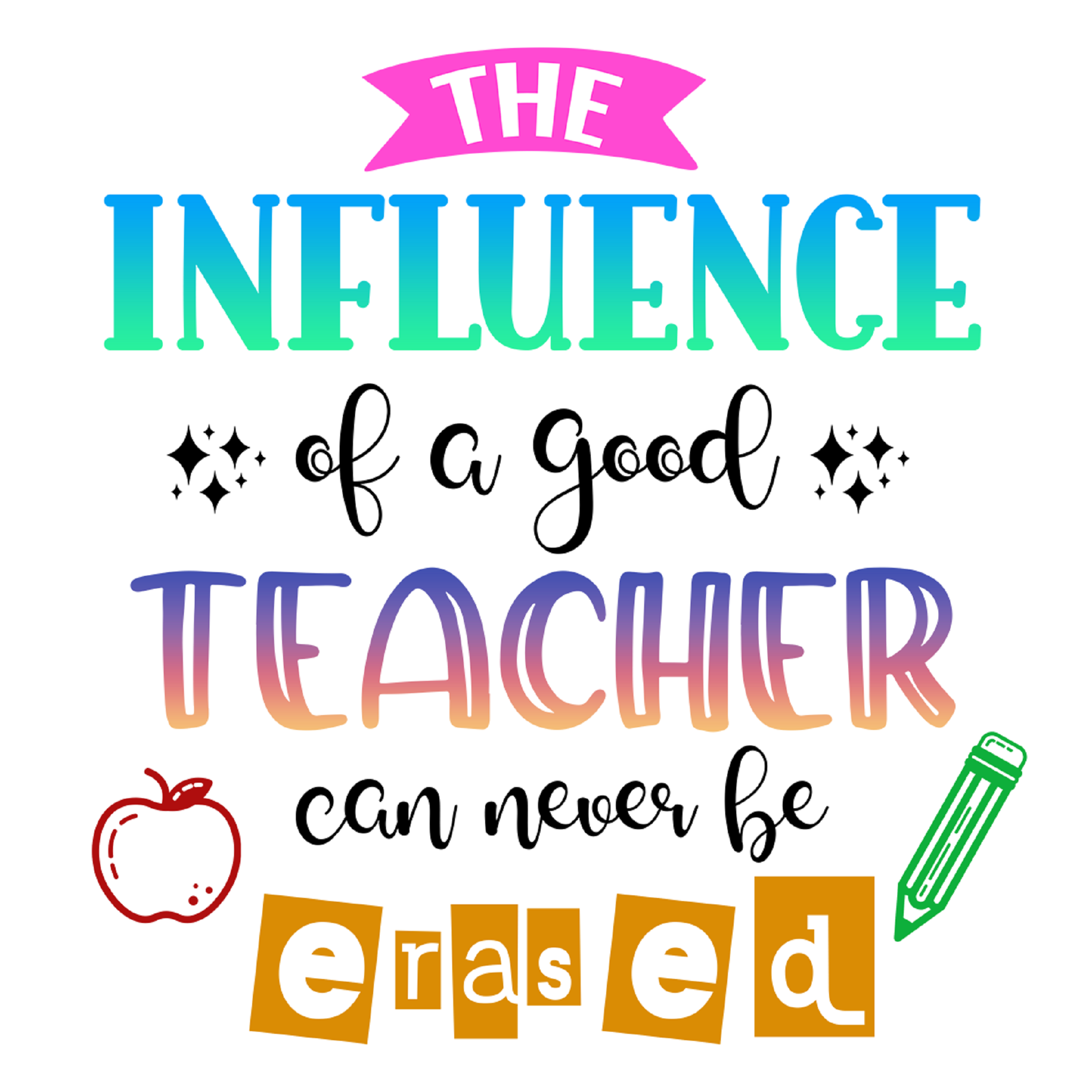 Inspirational Quote "The Influence of A Good Teacher Can Never Be Erased" Motivational Sticker Vinyl Decal Motivation Stickers- 5" Vinyl Sticker Waterproof