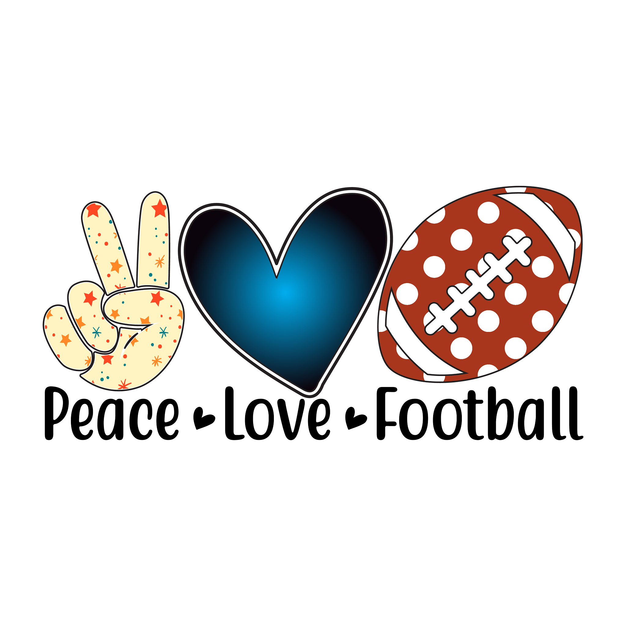 Inspirational Quote Peace Love Football Heart in Between Motivational Sticker Vinyl Decal Motivation Stickers- 5" Vinyl Sticker Waterproof