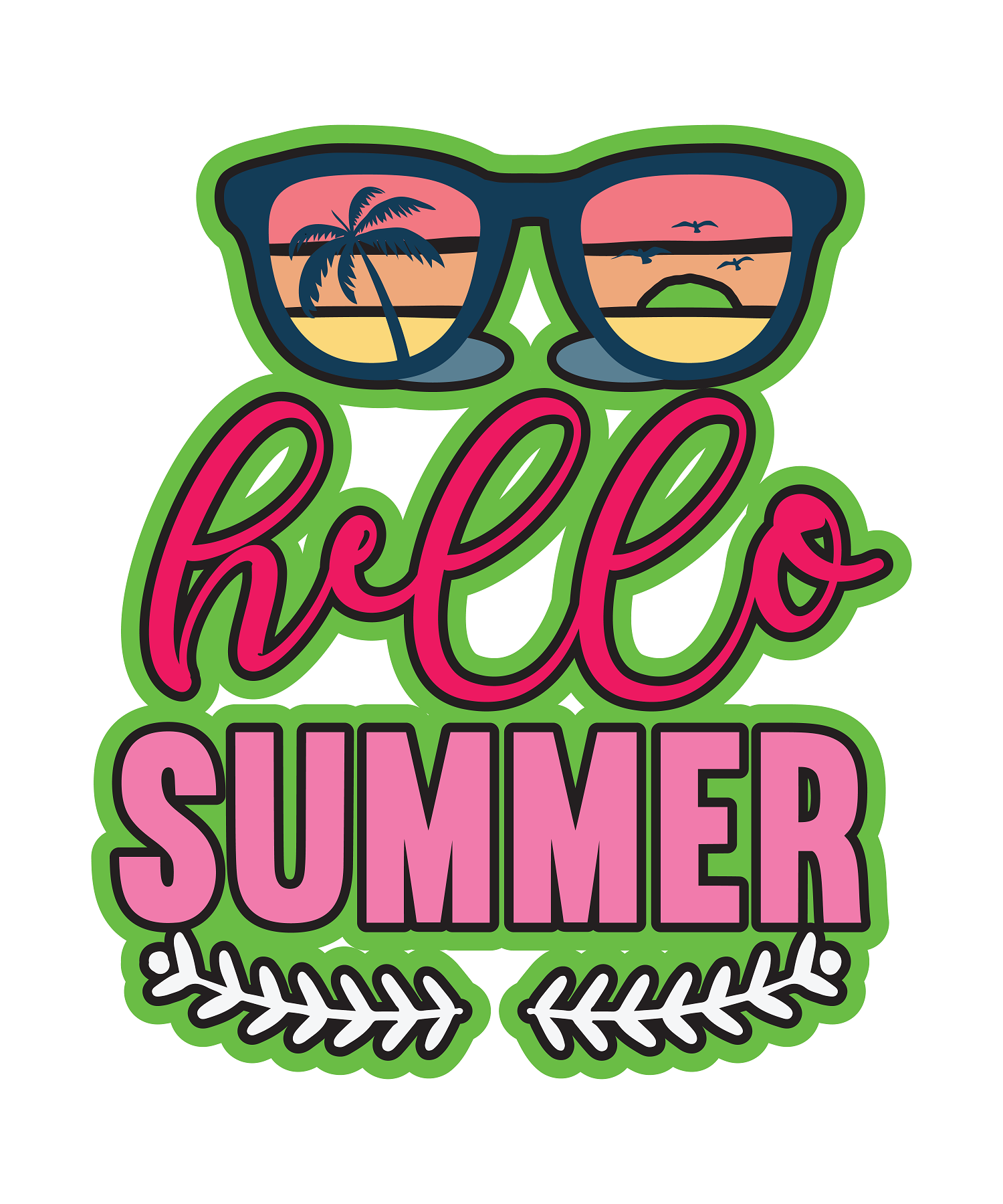Inspirational Quote "Hello Summer with Beach Sunglasses" Motivational Sticker Vinyl Decal Motivation Stickers- 5" Vinyl Sticker Waterproof