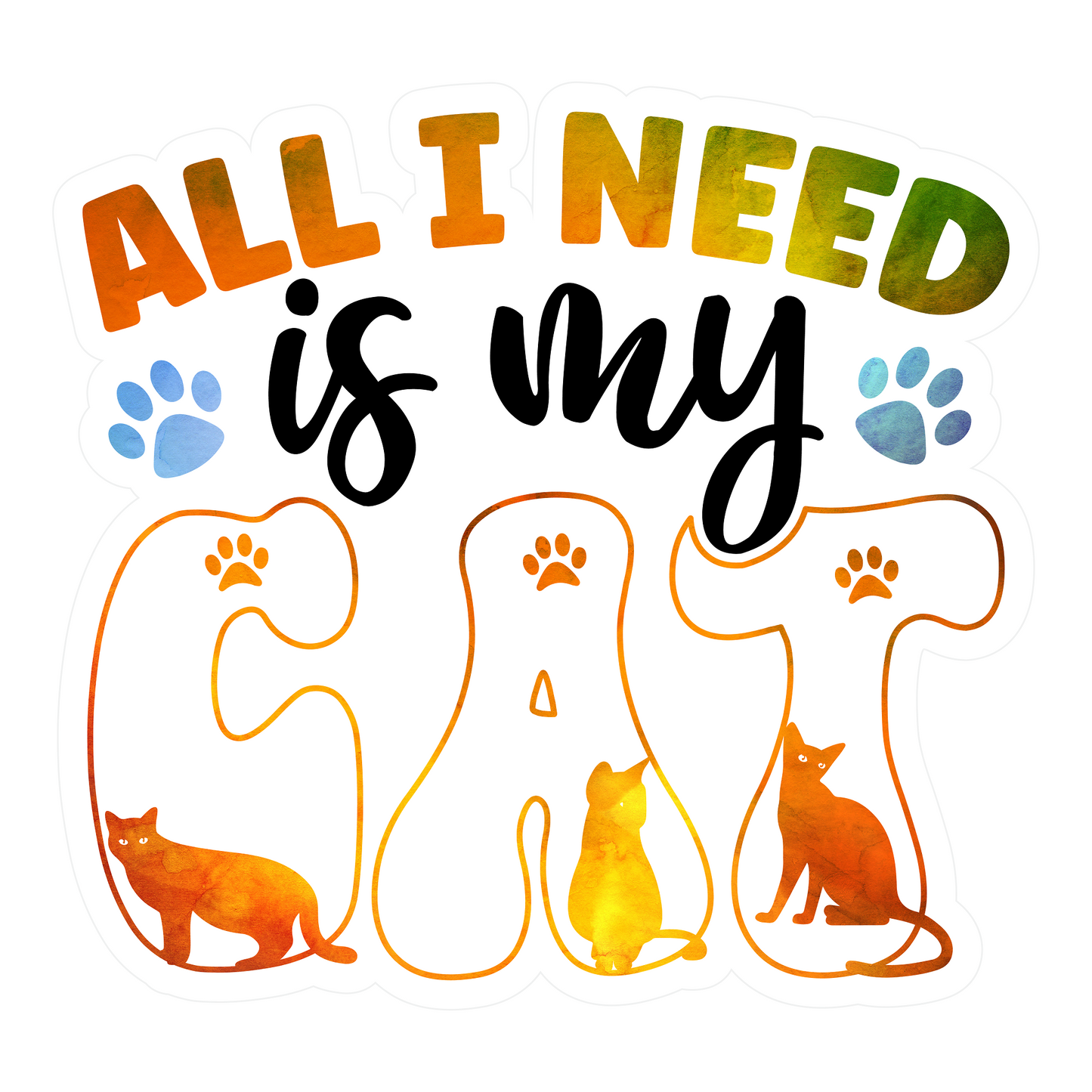 Inspirational Quote "All I Need is My Cat" Motivational Sticker Vinyl Decal Motivation Stickers- 5" Vinyl Sticker Waterproof