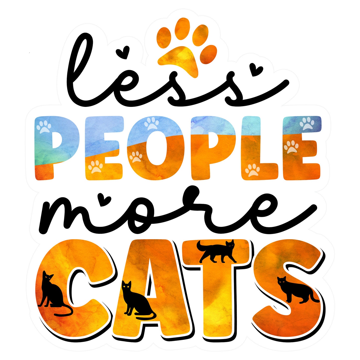 Inspirational Quote "Less People More Cats Sticker" Motivational Sticker Vinyl Decal Motivation Stickers- 5" Vinyl Sticker Waterproof