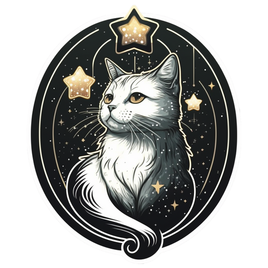 Inspirational Quote "White Shiny Cat in The Star Sketch" Motivational Sticker Vinyl Decal Motivation Stickers- 5" Vinyl Sticker Waterproof