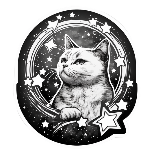 Inspirational Quote "White Shiny Cat in The Star Frame" Motivational Sticker Vinyl Decal Motivation Stickers- 5" Vinyl Sticker Waterproof